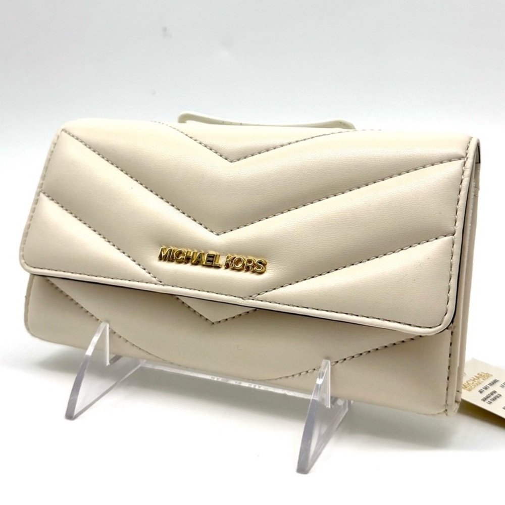 Michael Kors Large Quilted Trifold Wallet Light Cream